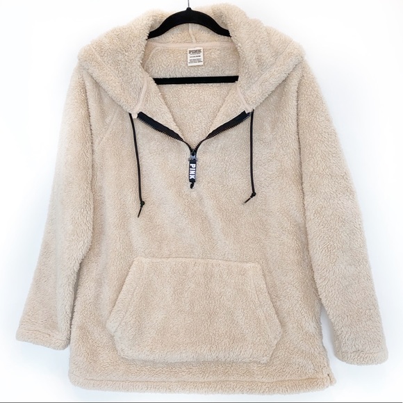 PINK Victoria's Secret Tops - PINK Victoria’s Secret Teddy Half-Zip Hoodie S